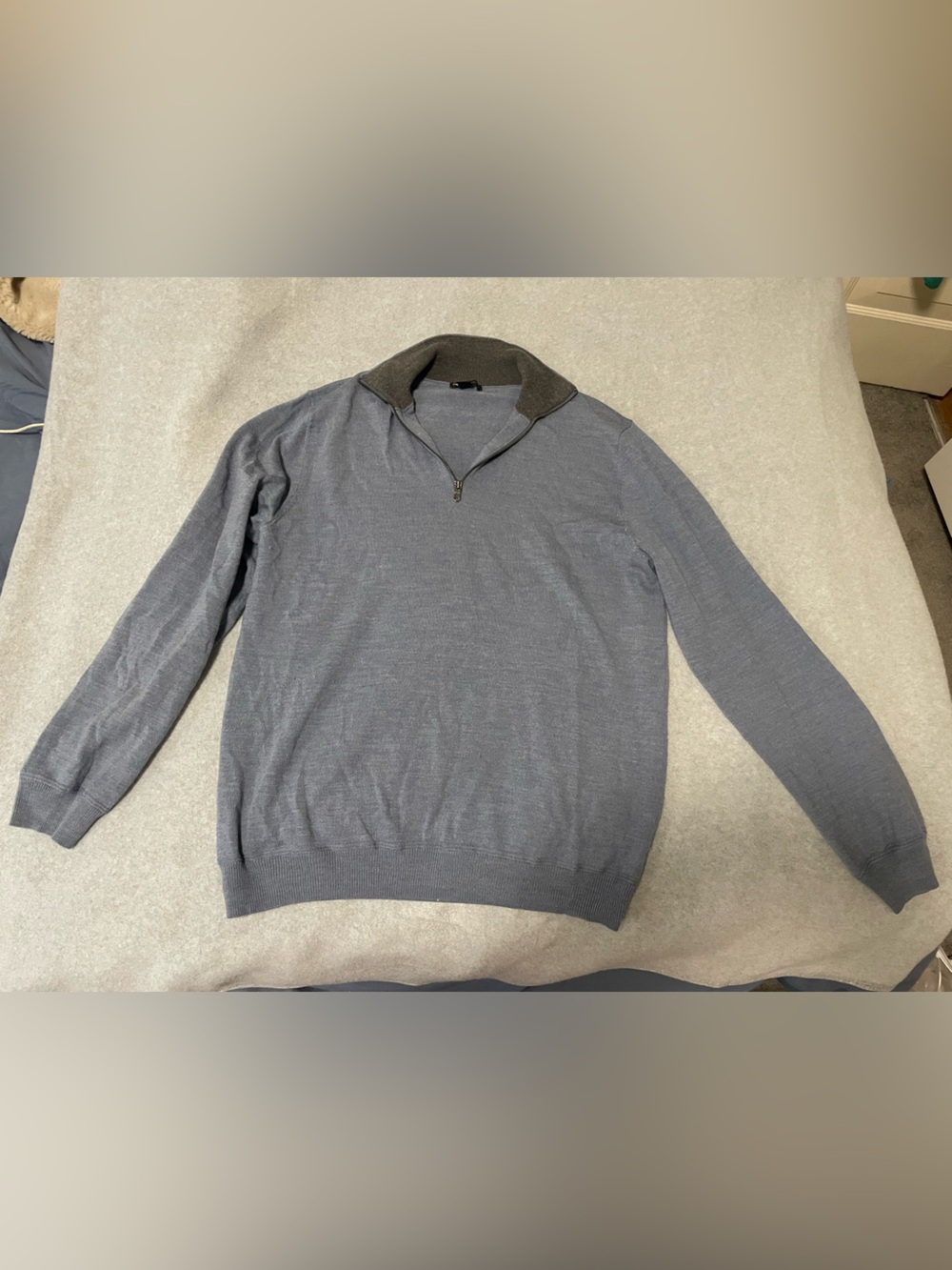 Merino Wool Gray Quarter-Zip Sweater
